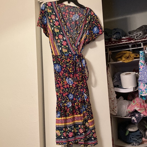 Cupshe Floral Boho Wrap Dress Swim Cover Up Black - Picture 2 of 3